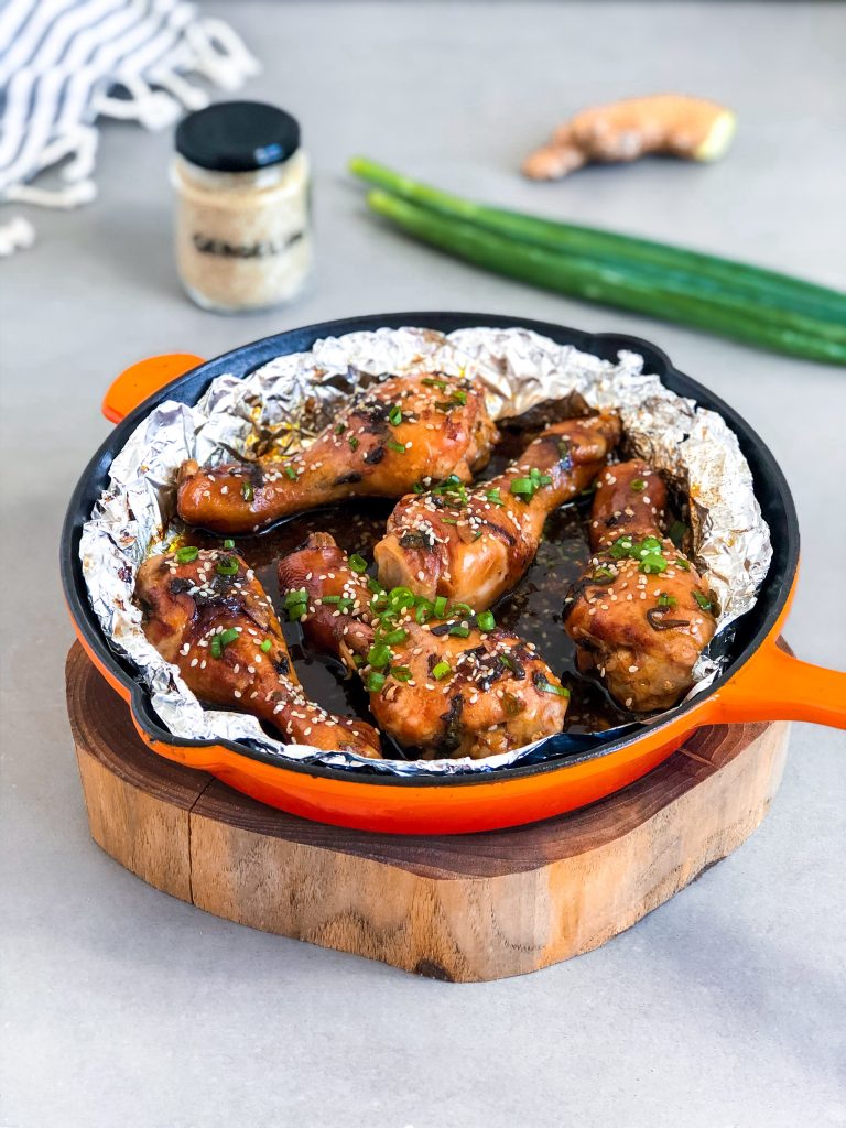 Coxas orientais com shoyu, gengibre e mel